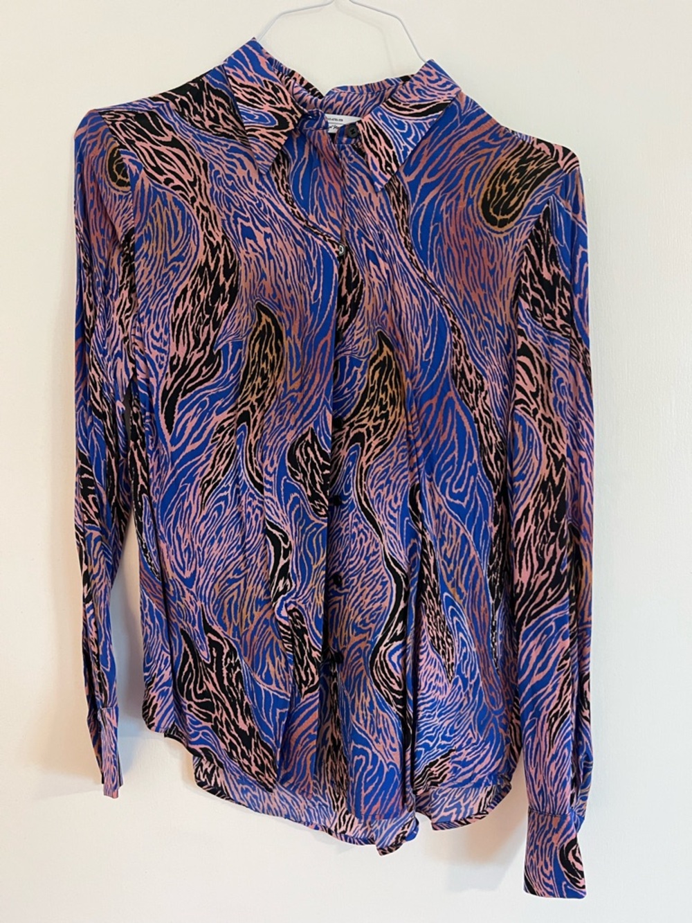 & Other Stories Blue and Pink Abstract Print Button-Front Blouse